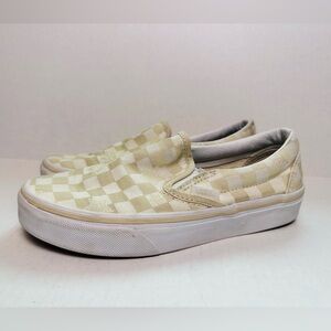 Vans Classic Slip-On Tan Checkerboard Stars - 5.5